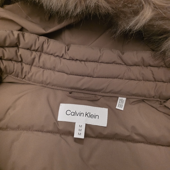 Calvin Klein Women's Tan Puffer Jacket with Faux Fur Hood - Picture 3 of 5